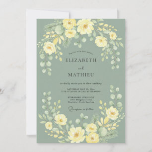 Sage Green Floral Spring Wedding Invitation