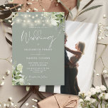 Sage Green Floral String Lights Photo Wedding Invitation<br><div class="desc">This elegant sage green wedding invitation,  featuring pretty string lights and floral greenery,  can be personalised with your information in chic typography with your special photo on the reverse. Designed by Thisisnotme©</div>