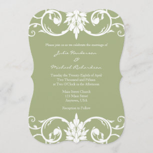 Sage Green Floral Swirl Bracket Wedding Invitation