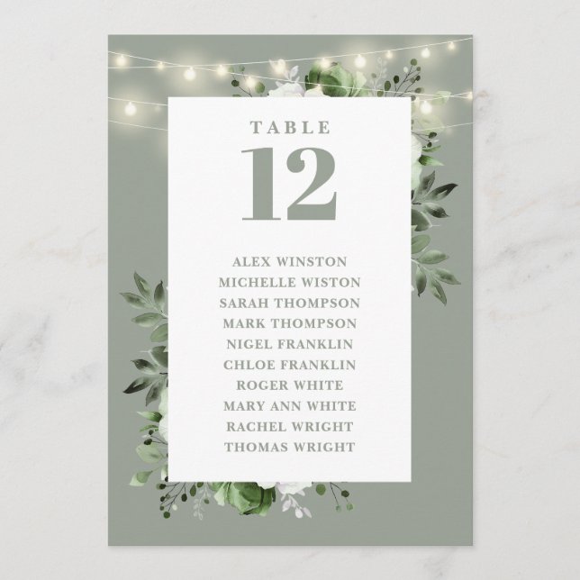 Sage Green Floral Table Number Seating Chart (Front)
