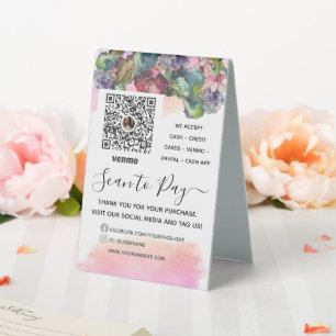 Sage Green Floral Venmo QR Pay Here Sign
