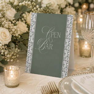 Sage Green Floral Vintage Lace Bridal Shower Pedestal Sign
