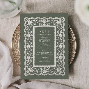 Sage Green Floral Vintage Lace Classic Wedding Menu