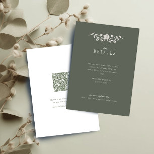Sage Green Floral Vintage Lace Wedding Details Card