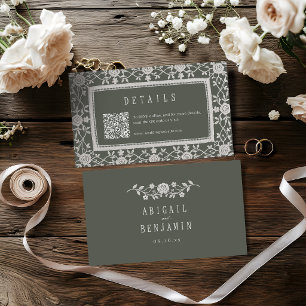 Sage Green Floral Vintage Lace Wedding Details Place Card
