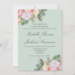 Sage Green Floral Vintage Romantic Wedding Invitation