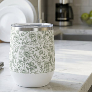 Sage Green Floral Vintage Toile Pattern