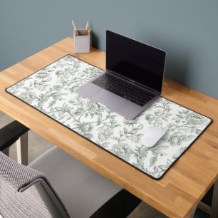 Sage Green Floral Vintage Toile Pattern  Desk Mat