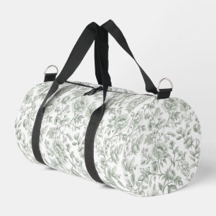 Sage Green Floral Vintage Toile Pattern Duffle Bag