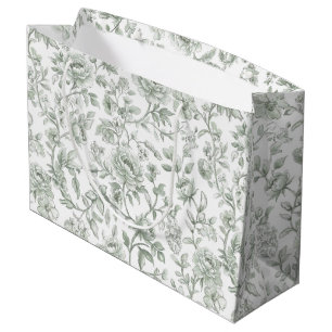 Sage Green Floral Vintage Toile Pattern  Large Gift Bag