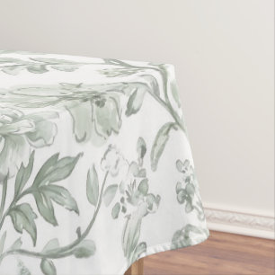 Sage Green Floral Vintage Toile Pattern Tablecloth