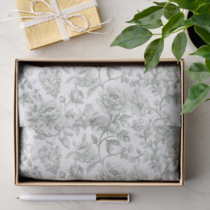 Sage Green Floral Vintage Toile Pattern Tissue Paper