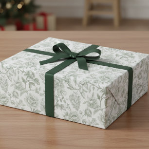 Sage Green Floral Vintage Toile Pattern  Wrapping Paper