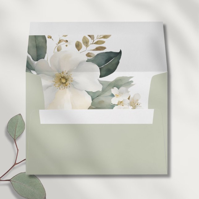Sage Green Floral Watercolor Initials Wedding  Envelope (Creator Uploaded)