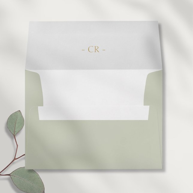 Sage Green Floral Watercolor Initials Wedding  Envelope (Creator Uploaded)