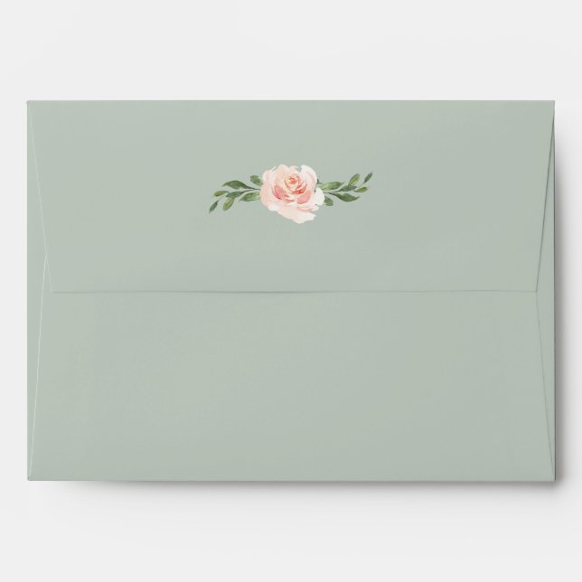 Sage Green Floral Watercolor Romantic Wedding Envelope (Back (Top Flap))