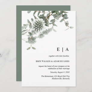 Sage green floral watercolor wedding invitation