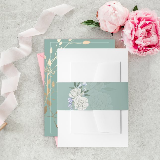 Sage Green Floral Wedding Belly Band | Minimalist  Invitation Belly Band (Creator Uploaded)