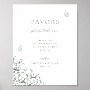 Sage Green Floral Wedding Favour Sign