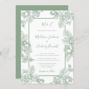 Sage Green Floral Wedding Invitation