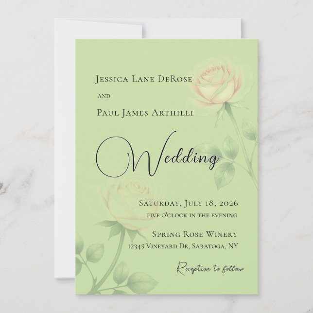 Sage Green Floral Wedding Invitation (Front)
