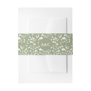 Sage green Floral Wedding Invitation Belly Band