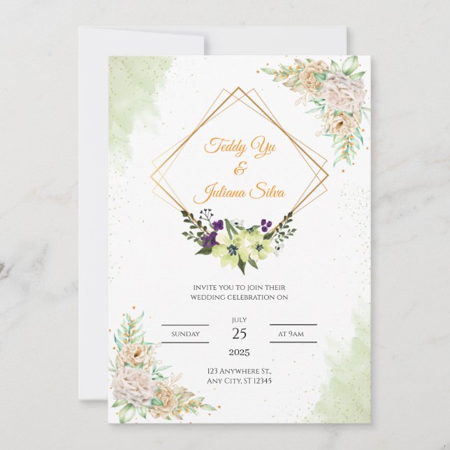 Sage Green Floral Wedding Invitation Card (Front)