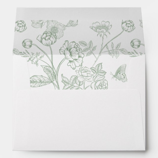 Sage Green Floral Wedding Invitation Envelope (Back (Bottom))