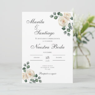 Sage Green Floral wedding invitation in Spanish