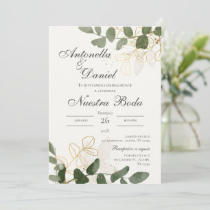 Sage Green Floral Wedding Invitation in Spanish