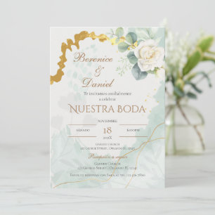Sage Green Floral wedding invitation in Spanish