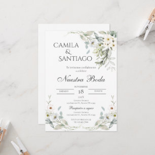 Sage Green Floral wedding invitation in Spanish