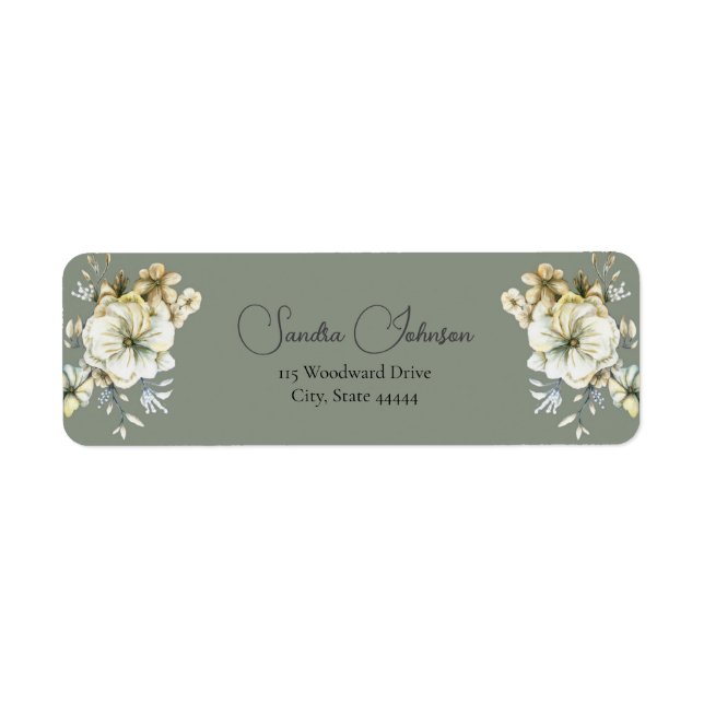 Sage Green Floral Wedding  Label Return Address Label (Front)