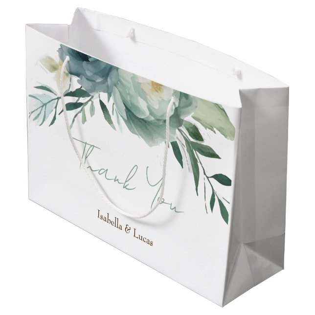 Sage Green Floral Wedding  Large Gift Bag (Back Angled)