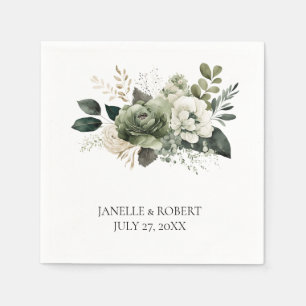 Sage Green Floral Wedding Napkin