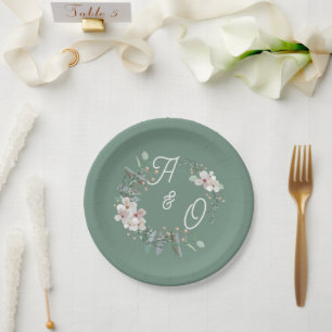 Sage Green Floral Wedding Paper Plate