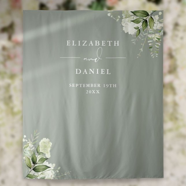 Sage Green Floral Wedding Photo Booth Backdrop Tapestry (Sage Green Floral Wedding Photo Booth Backdrop)