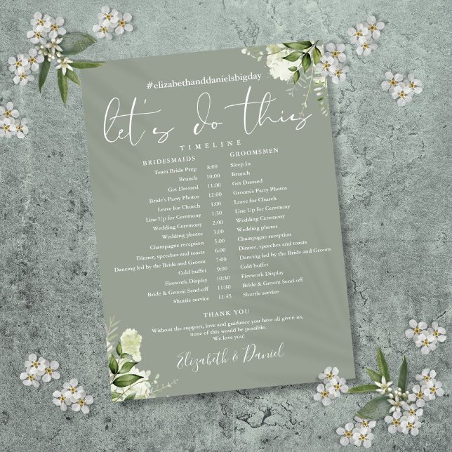 Sage Green Floral Wedding Schedule Timeline Program (Sage Green Floral Wedding Schedule Timeline Program)