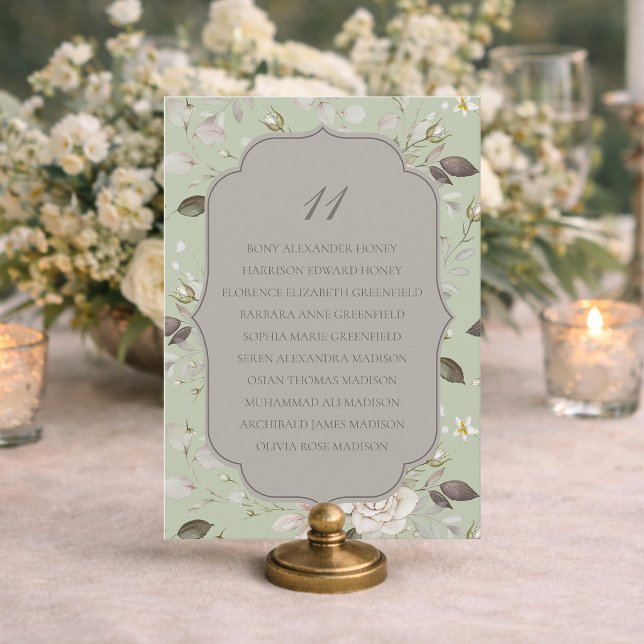Sage Green Floral Wedding Seating Chart Card (Creator Uploaded)