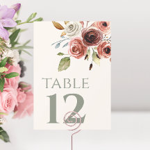 Sage Green Floral Wedding Table Number