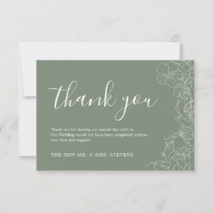 Sage Green Floral Wedding Thank You Card