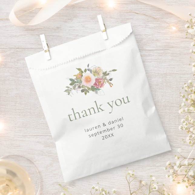 Sage Green Floral Wedding Thank You Favour Bag (Clipped)