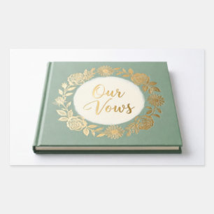 Sage Green Floral Wedding Vow Book - Elegant Gold Rectangular Sticker
