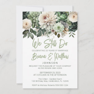 Sage Green Floral Wedding Vow Renewal Invitation