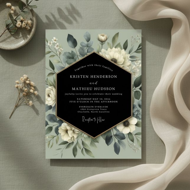 Sage Green Floral Whimsy Wedding Invitation (Creator Uploaded)