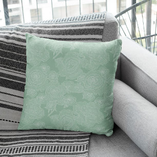 Sage green floral white pattern elegant modern cushion