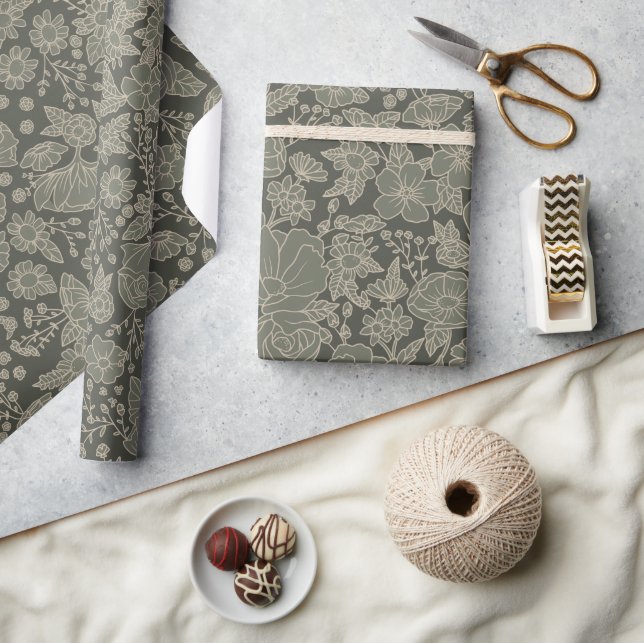 Sage Green Floral  Wrapping Paper (Crafts)
