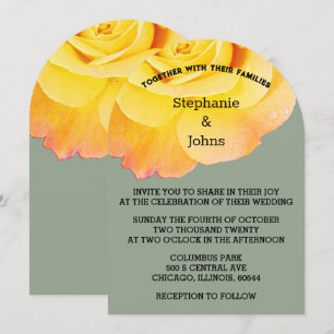 Sage Green Floral Yellow Orange Rose Boho Wedding Invitation