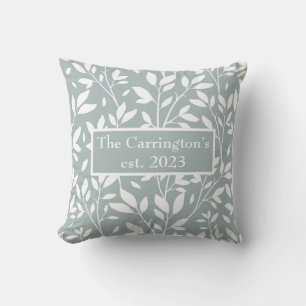Sage Green Floral Your Name Farmhouse Cushion