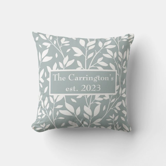 Sage Green Floral Your Name Farmhouse Cushion (Front)